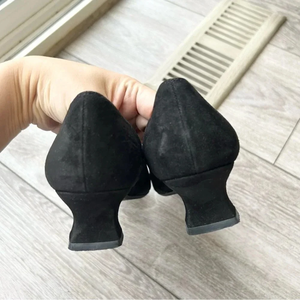 Stuart Weitzman Kitten  Heel Suede Leather Square Toe Pumps - Picture 6 of 15
